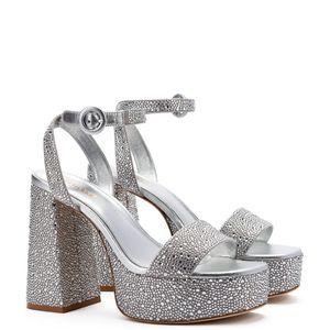 Silver Platform Block Heel Sandals